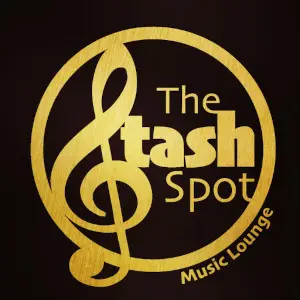 A gold logo that reads " the tash spot music lounge ".